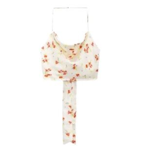 ZARA HALTER TOP FLORAL SILK